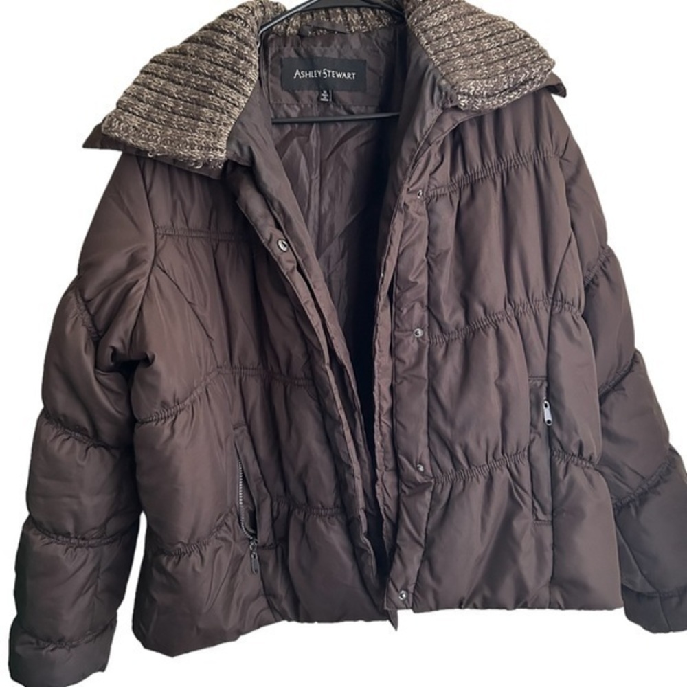 Ashley Stewart brown puffy zip up jacket